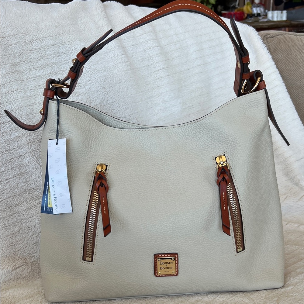 Dooney & Bourke Beige Shoulder Bag with Brown Accents